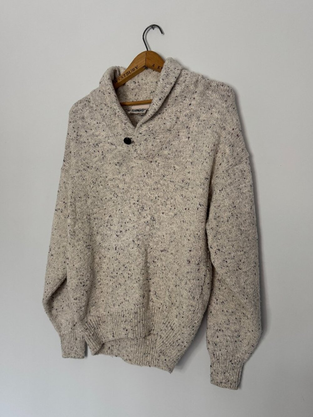 Vintage 90s Northern Reflections Sweater | Cream Speckled Button Collar Wool S - Picture 4 of 9